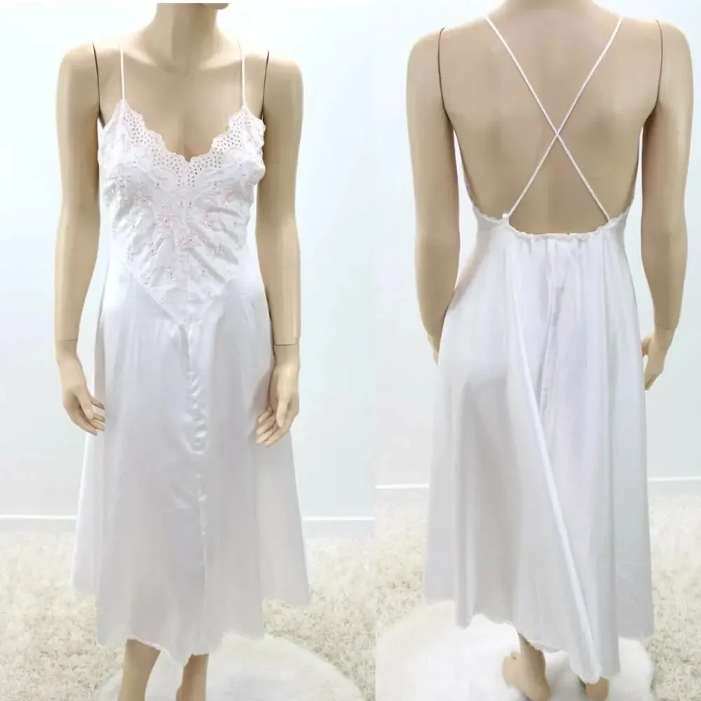 Vintage Victoria Secret Dainty Embroidered Pink Slip Halter Dress Size Small
